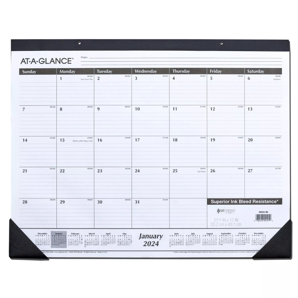 2024 At-A-Glance 12 Month 17 x 22” Monthly Ruled Desk Pad Hanging Calendar NWT